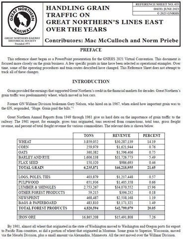 Digital RS435 - Handling Grain Traffic on Great Northern's Lines East Over the Years.