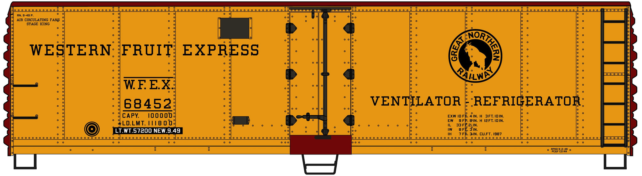 50 ton 40 foot Steel hinged door refrigerator car WFE 68400-68649