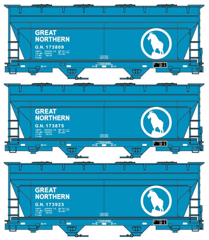 C6 100 ton 2970 cubic foot ACF covered hopper car for cement service, Big Sky Blue - 3 Pack