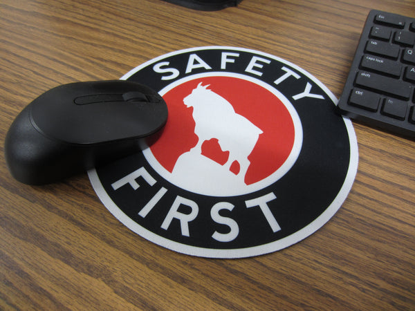 Mouse Pad, Rubber and Vinyl, Safety First, 8 inch diameter