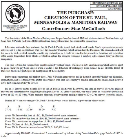 Digital RS431 - The Purchase: Creation of the St. Paul, Minneapolis and Manitoba Railway