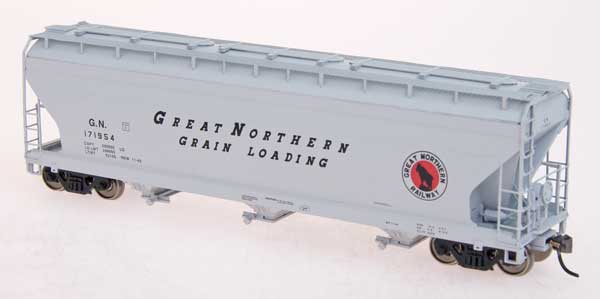 C6 100 ton 4650 cubic foot grain service ACF covered hopper car, Light Gray. Built 1966.