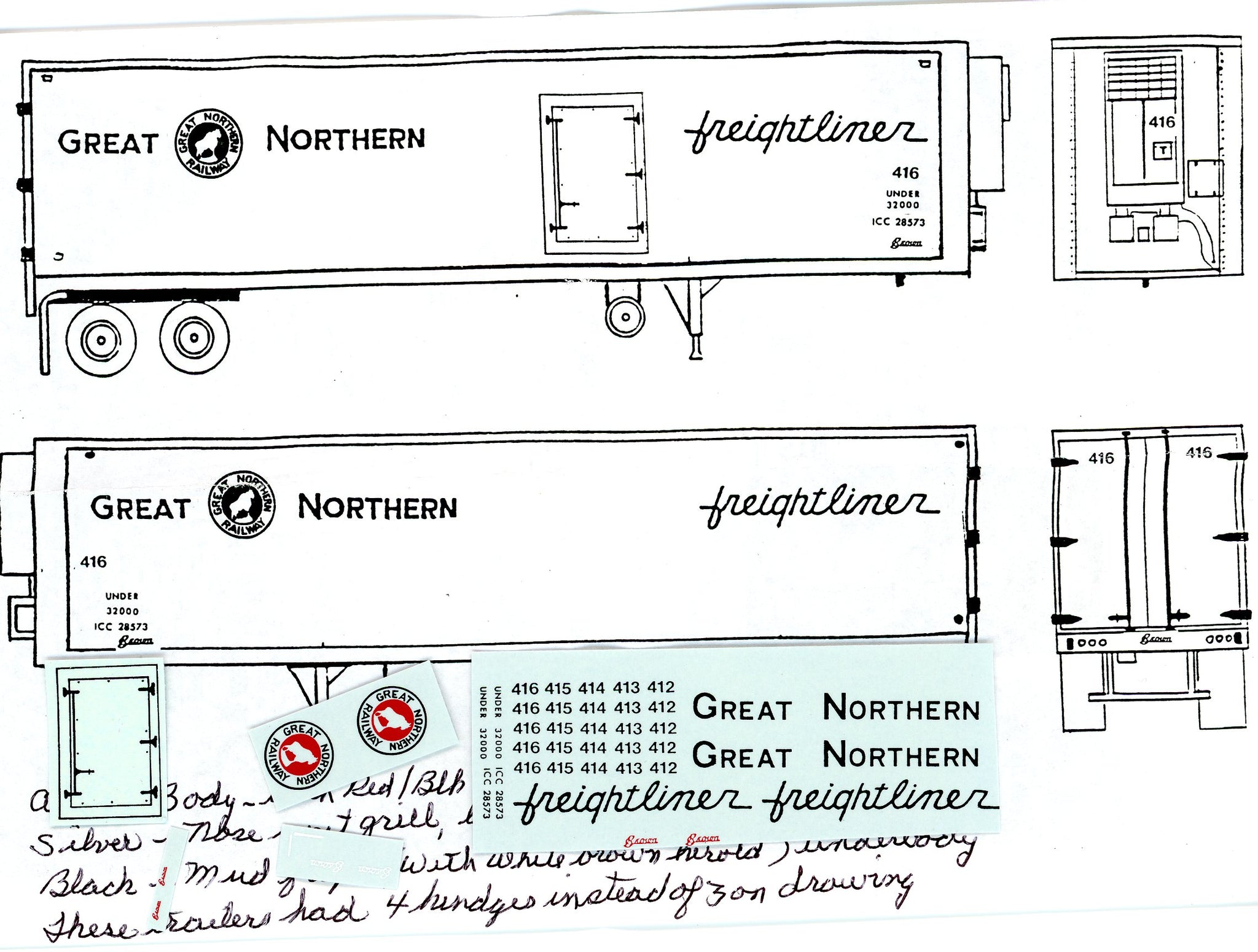 DECALS TRAILER, 40' DUAL AXLE ALUMINUM REEFER, FREIGHTLINER, 412 to 416