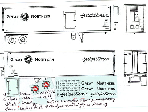 DECALS TRAILER, 40' DUAL AXLE ALUMINUM REEFER, FREIGHTLINER, 412 to 416