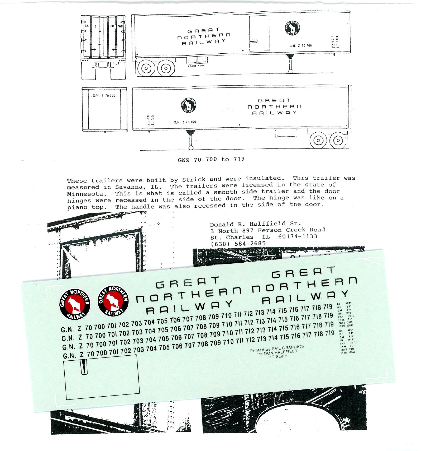 DECALS TRAILER, 40' DUAL AXLE ALUMINUM INSULATED RED & BLACK, GNZ 70-700 to 719